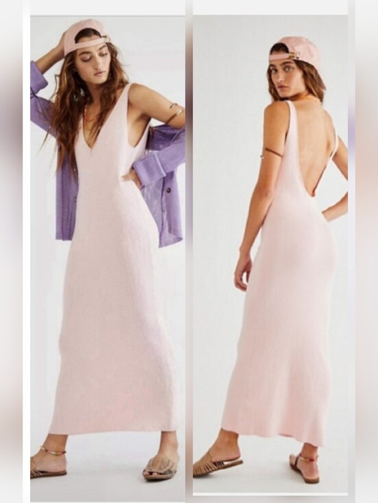 Free People Dresses & Skirts - Free People Beach Pink Daniela Sweater Ribbed Knit Midi Dress-size Medium